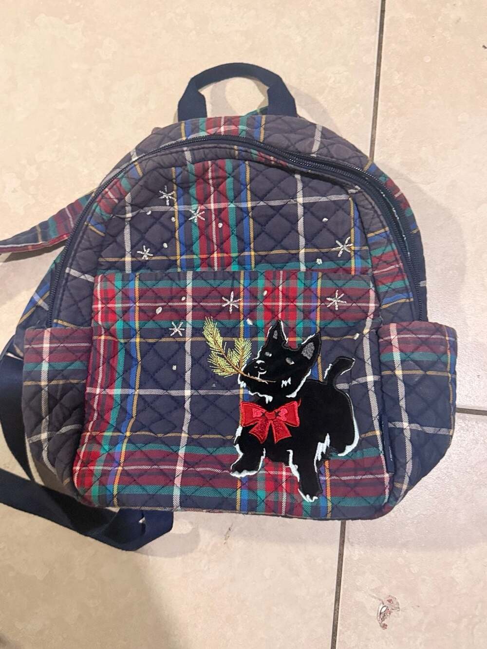 Vera Bradley Quilted Plaid Small Backpack with Scottie Dog Embroidery - Picture 2 of 7
